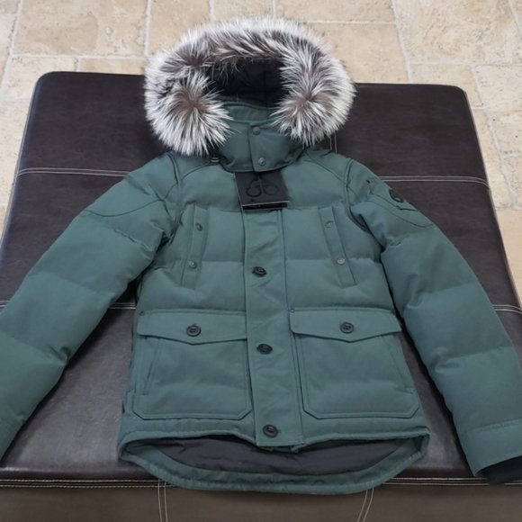 Moose Knuckles Round Island Blue Frost Fox Fur-Trim Down Jacket - Picture 2 of 10